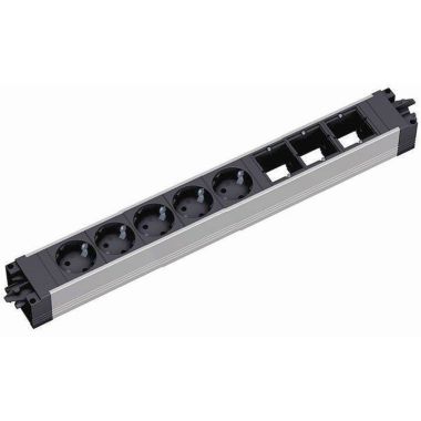 Électrification des bureaux et gestion des câbles - Bachmann - STEP ALU powerstrip 8 mod. incl. overspanningsbev (5xSCHUKO + 3 MOD VIDE) GST18 - 906.1067