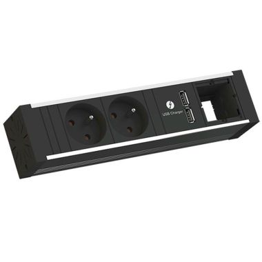 Électrification des bureaux et gestion des câbles - Bachmann - VENID power strip 4 modules (2x UTE + 1x USB CHARGER + 1x MOD VIDE) - 936.002