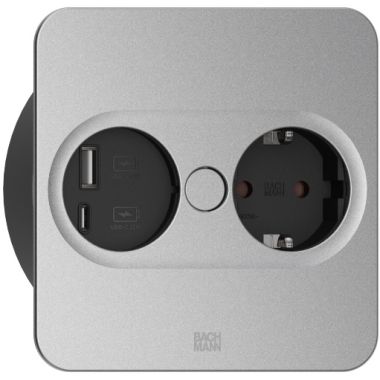 Électrification des bureaux et gestion des câbles - Bachmann - TWIST 2 Carré (1x Schuko + 1x USB charger A/C 22W) Argent mat + câble 2mtr - 946.013