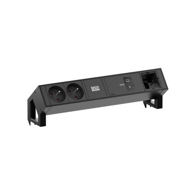 Kantoor elektrificatie en kabelmanagement - Bachmann - DESK2 - 4 modules (2x UTE + 1x USB Charger C+C 100W) Zwart RAL9005 + 0,2mtr GST18 - BM0022079