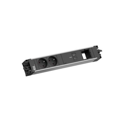 Kantoor elektrificatie en kabelmanagement - Bachmann - STEP Alu Powerstrip 4 modules (2x UTE + 1x USB Charger C+C 100W) GST18 in/out - BM0023837