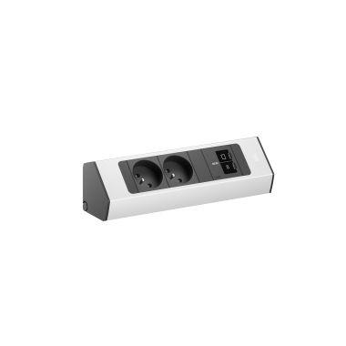 Électrification des bureaux et gestion des câbles - Bachmann - CASIA 2, 2x UTE + 1x USB Charger C+C 45W avec 2 m cable, Inox look - BM0024597