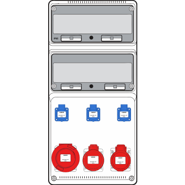 Installatiemateriaal - Famatel - Wandcombi XLarge -1x 16A 5P 400V + 1x 32A 5P 400V + 1x 63A 5P 400V + 3x mono 230V - diff + aut (5) - 6kA - FWC-XL-10-6kA