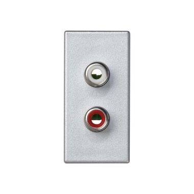 Stekkers, schakelaars en stopcontacten - Simon - K45 plaat 1/2 mech met 2 connectoren RC Audio Jack alu - K101B/8