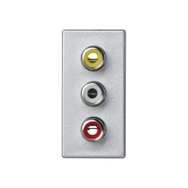 Stekkers, schakelaars en stopcontacten - Simon - K45 plaat 1/2 mech met 3 connectoren RCAudio &amp; VIDEO schroefaansluiting Alu - K105B/8