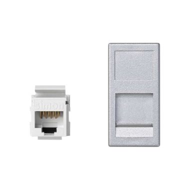 Fiches, interrupteurs et prises de courant - Simon - K45 Plaque VDM plate avec volet 1/2 x RJ 45 Cat. 5e UTP - Alu - KA95U/8