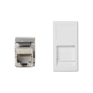 Fiches, interrupteurs et prises de courant - Simon - K45 Plaque VDM plate avec volet 1 x RJ 45Cat. 6 FTP - Blanc - KA96F/9