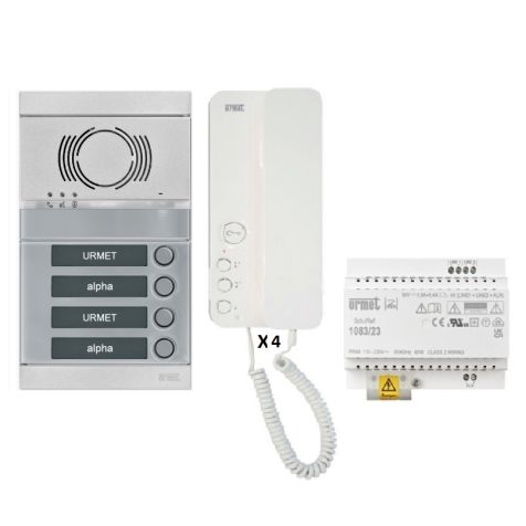 Kit audio 4 appartementen voorgeprogrammeerd (front grijs)