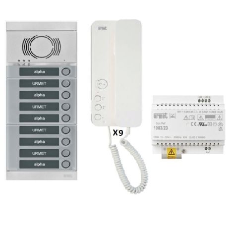 Kit audio 9 appartements préprogrammé (face gris)