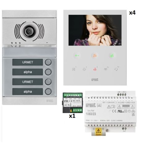 Kit vidéo 4 appartements préprogrammés (face gris)