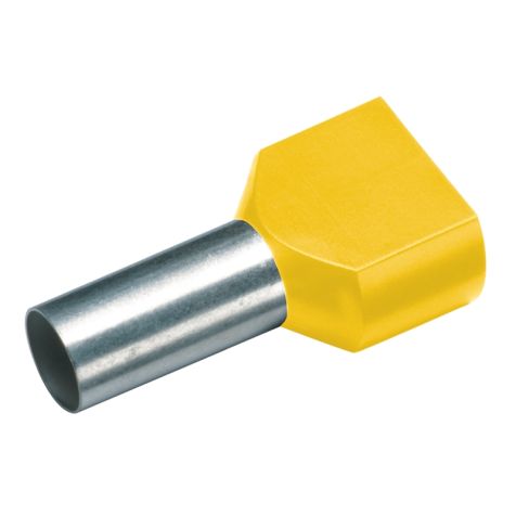 Geïsoleerde TWIN Adereindhuls, 2x 1mm², lengte 8mm, geel
