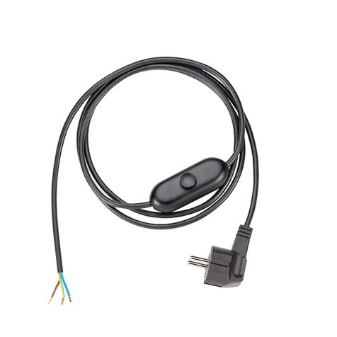 Aanzetsnoer met schakelaar en kabel 2m H03VV-F 3G0,75 - zwart