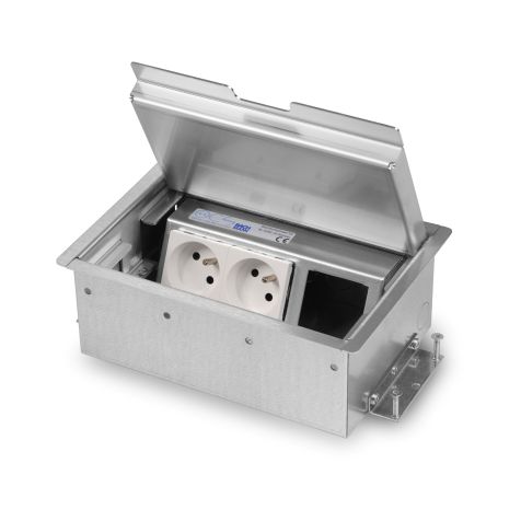 SERVICEBOX 3.0® - couvercle en acier inoxydable avec profondeur d'insertion de 15mm - avec rebord - 2x UTE + 1x vide (évidement 45x45mm)