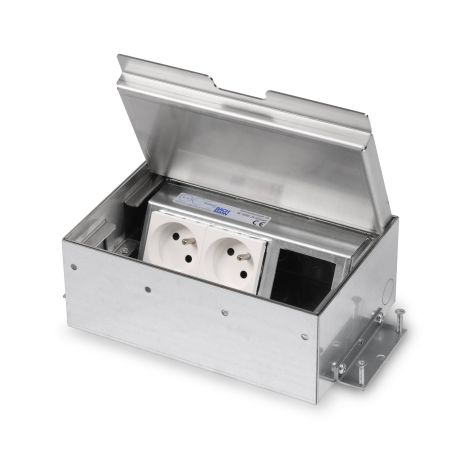 SERVICEBOX 3.0®  - RVS deksel met 15mm inlegdiepte - zonder oplegrand - 2x UTE + 1x leeg (uitsparing 45x45mm)