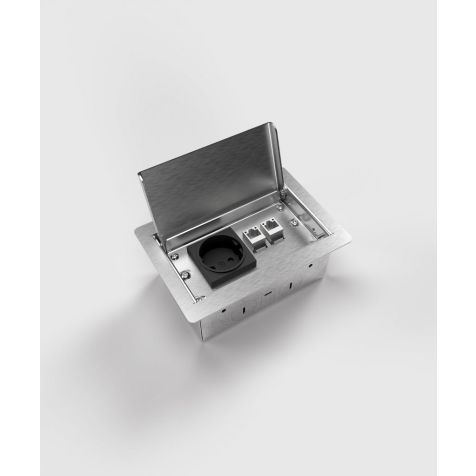 Vloerdoos 3302E - 2 modules (1x UTE + 1x Antenne), geborsteld RVS