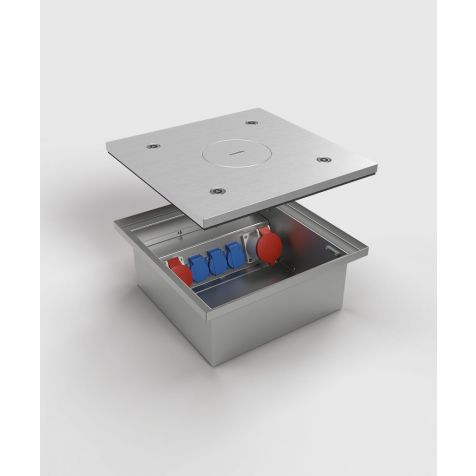 Vloertank 6523Q - 3x UTE + 1x CEE 5/16A 400V +1x CEE 5/32A 400V - Inox 900 kg met cilinder IP65