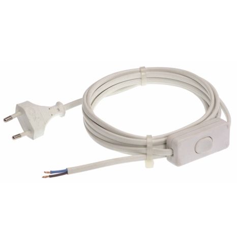 Câble de connexion Euro 3m H03VVH2-F 2x0,75, blanc avec interrupteur va-et-vient