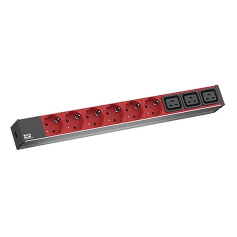 19 1U power socket 6x Stopcontacten rood 3x IEC320 C19 (SHUKO)