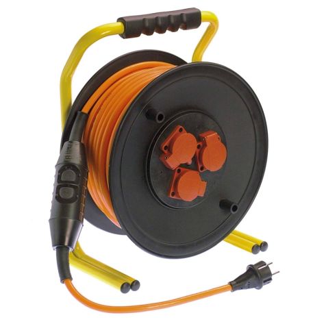 Enrouleur de câble PRO-CEE avec différentiel PRCD-S 320mm, 40m H07BQ-F 3G2.5 orange