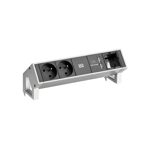 DESK2 4 modules (2x UTE + 1x USB CHARGER A/A + 1x MOD VIDE) Inox + 0,2m GST18