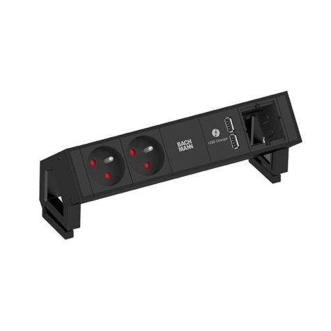 DESK2 4 mod. (2xUTE + 1xUSB CHARGER A/A + 1xMOD VIDE) noir RAL9005 + 0,2m GST18