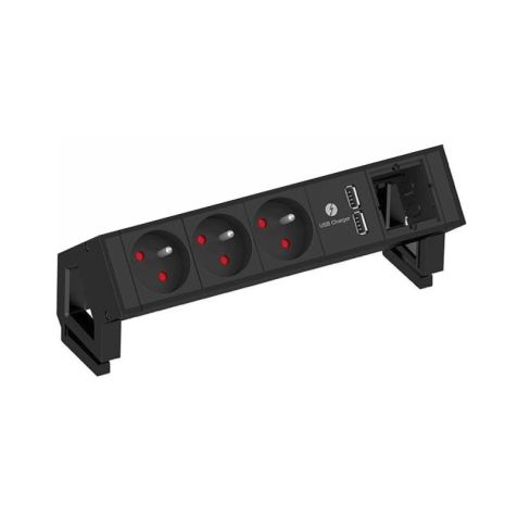 DESK2 5 mod.(3xUTE + 1xUSB CHARGER A/A + 1xMOD VIDE) noir RAL9005 + 0,2m GST18