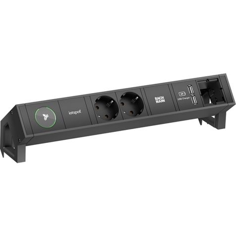 DESK2 4 modulen (1x IOTSPOT 2x Stopcontacten 1x USB Charger A/A 1x Custom mod) zwart RAL9005 met kabel 0,2m GST18i3 (SHUKO)