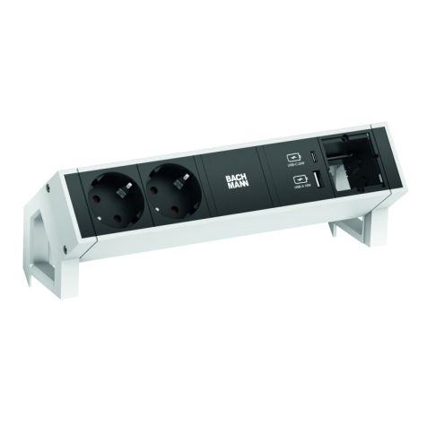 DESK2 4 mod. (2x SCHUKO+ 1xUSB CHARGER A&C 22W+ 1x CM) blanc RAL9010+ 0,2m GST18