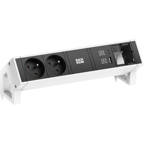 DESK2 4 modulen (2x UTE 1x USB Charger A&C 22W 1x Lege mod) wit RAL9010 met kabel 0,2m GST18i3