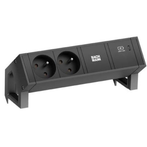 DESK2 3 modulen (2x Stopcontacten 1x USB Charger C30W) zwart RAL9005 met kabel 0,2m GST18i3 (SHUKO)