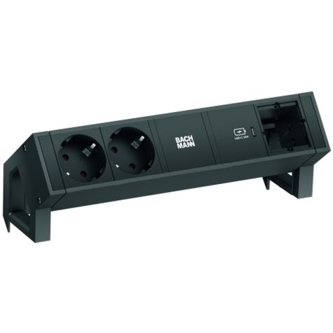 DESK2 4 modulen (2x Stopcontacten 1x USB Charger C30W 1x Custom mod) zwart RAL9005 met kabel 0,2m GST18i3 (SHUKO)