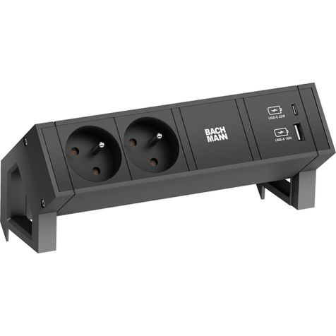DESK2 3 modulen (2x UTE 1x USB Charger A&C22W) zwart RAL9005 met kabel 0,2m GST18i3