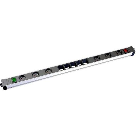 STEP ALU powerstrip 11 modulen 2x Schakelaar (6x Stopcontacten 5x Custom mod) GST18i3 920mm (SHUKO)