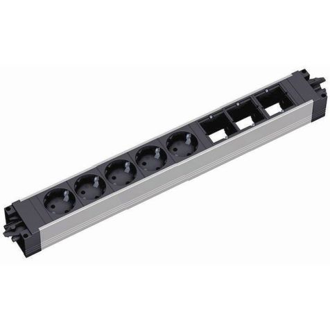 STEP ALU powerstrip 8 modulen (1x Overspanningsbeveiliging 5x Stopcontacten 3x Lege mod) GST18i3