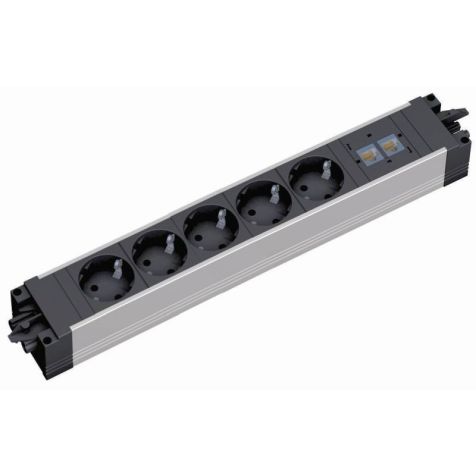 STEP ALU powerstrip 6 modulen (5x Stopcontacten 35° 2x CAT6A) GST18i3 (SHUKO)