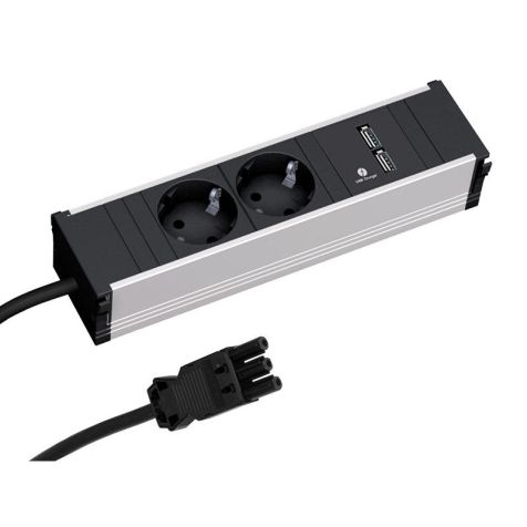 CONI powerstrip 3 modulen (2x Stopcontacten 1x USB Charger A/A)met kabel 0,1m GST18i3 (SHUKO)