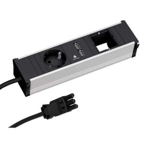 CONI powerstrip 3 modulen (1x Stopcontact 1x USB Charger A/A 1x Lege mod)met kabel 0,2m GST18i3 (SHUKO)