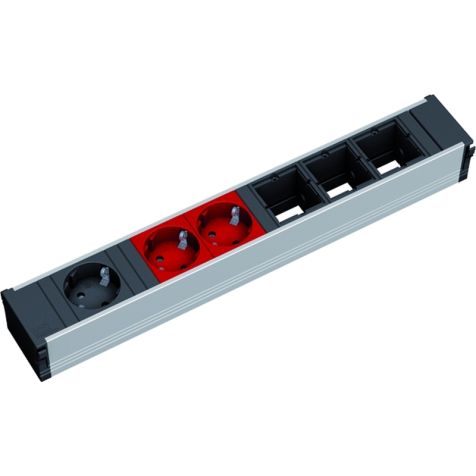 CONI powerstrip 4 modulen (1x Stopcontact zwart 2x Stopcontacten rood 3x Lege mod) GST18i3 (SHUKO)