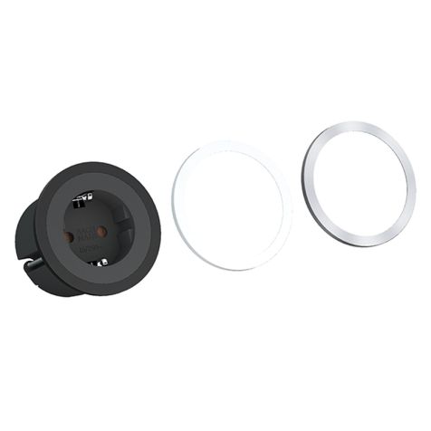 PIX (1x Stopcontact) met sierring zwart/wit met kabel 0,2 m (SHUKO)