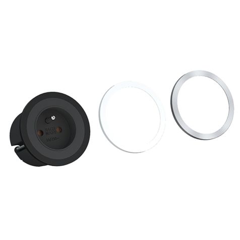 PIX (1x SCHUKO) avec 3 anneaux noir/blanc/inox + 2 mtr cable