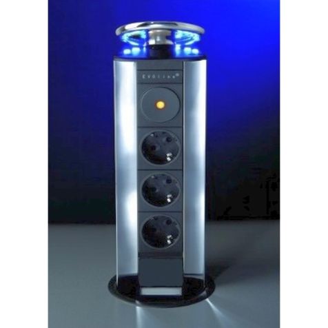 EVOLINE PORT 3x 10/16A 1x Schakelaar met LED inox (SHUKO)