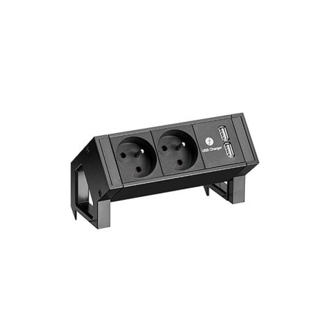 DESK2 3 modules (2x UTE+ 1x USB CHARGER A&C 22W) Alu/noir+ 0,2m GST18