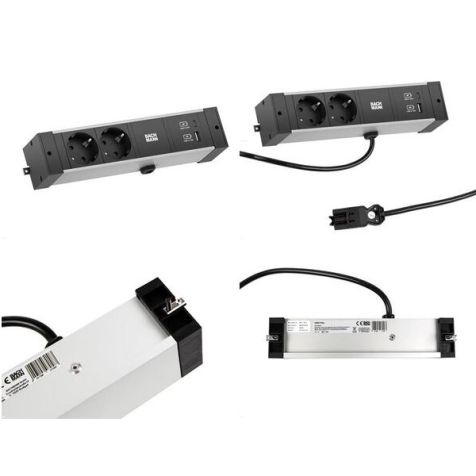 DESK RAIL 3 modules (2x Schuko+ 1x USB CHARGER A&C 22W)+ 2m GST18