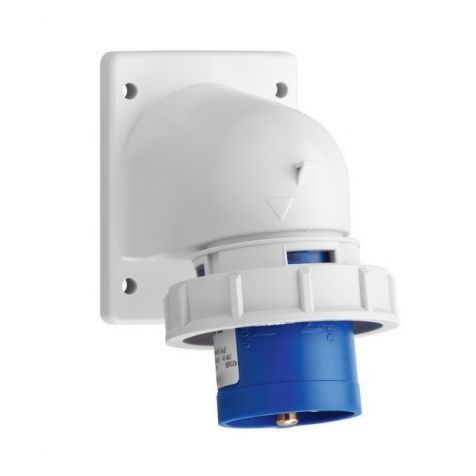 Prise CEE mâle coudée pour appareil, IP67, 32 A, 3 pôles, 230 V, 6h, bleu