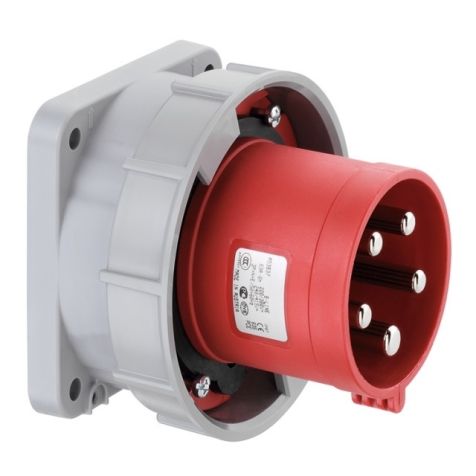 Prise CEE mâle droite pour appareil, IP67, 125 A, 5 pôles, 400 V, 6h, rouge