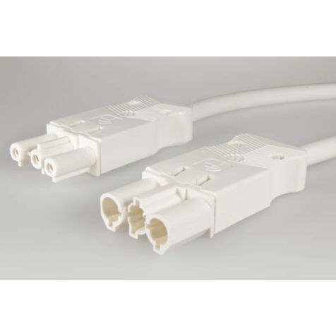 AC166 VLCG Cordon de connexion M/F, 3-pôles, 1,5mm², 100cm. blanc, Eca