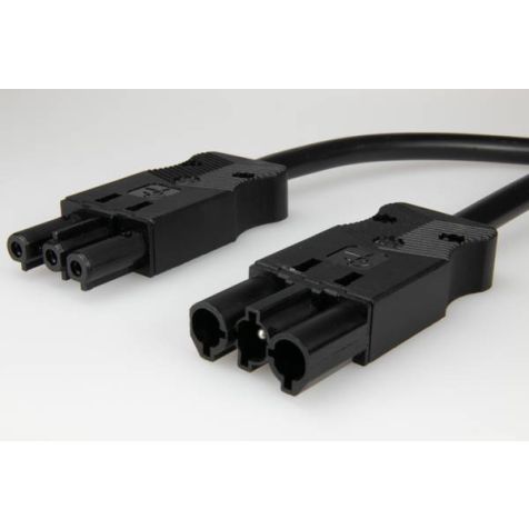 AC166 VLCG Cordon de connexion M/F, 3-pôles, 1,5mm², 50cm. noir, Eca