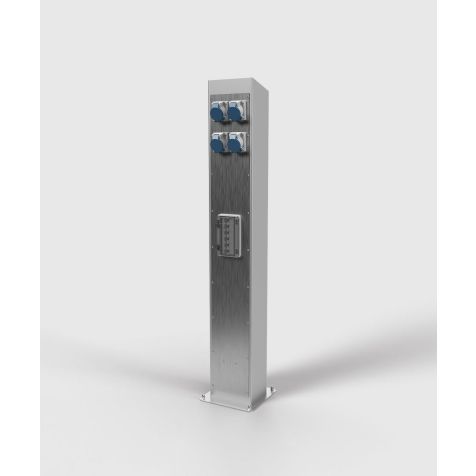 Energiezuil ES401 - 4 modules (4x CEE 3/16A + 4x 2P 16A RCBO), geborsteld RVS