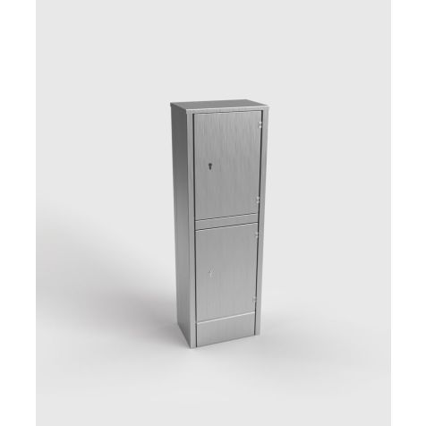 Colonne d'énergie EST25 - 12 modules (4x UTE + 2x CEE 5/16A 400V + 2x CEE 5/32A 400V + 1x CEE 5/63A + 2x 1P 16A CB + 2x 3P 16A CB + 2x 3P 32A CB + 1x 3P 63A CB + 1x 40-Amp-RCD + 1x 60-Amp-RCD), acier inoxydable brossé