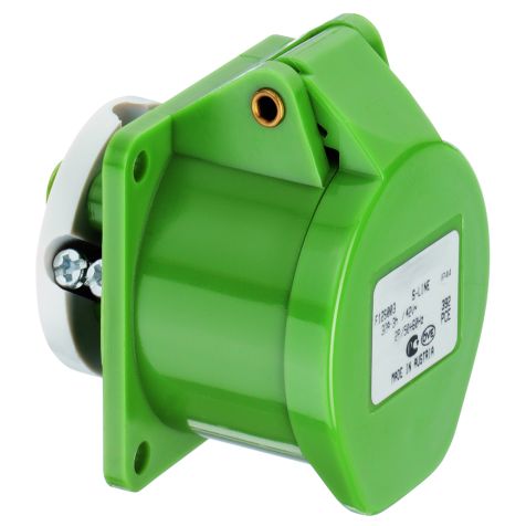 CEE flenscontactdoos recht, IP44, 32A, 3-polig, 24/42V, 4h, groen